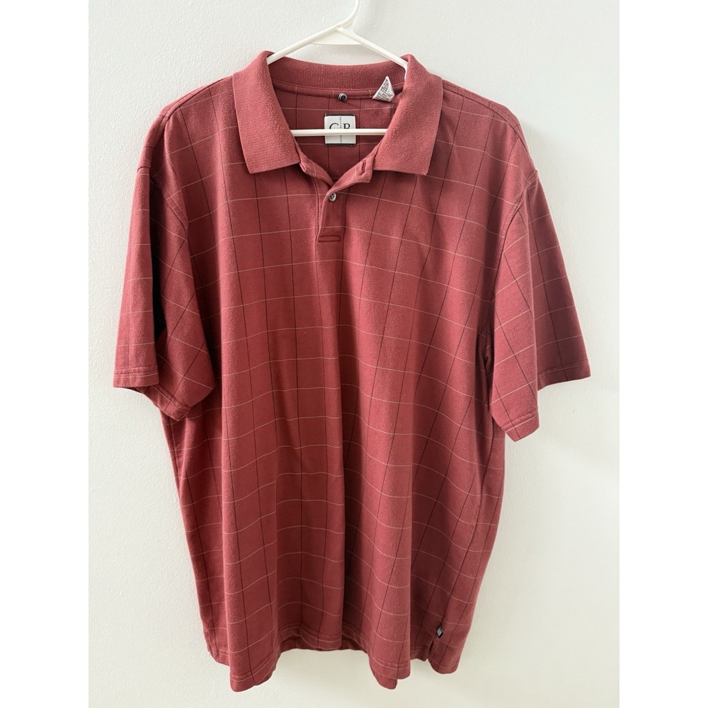 Geoffrey Beene Rust Colored Plaid Polo Short Sleeved Shirt Size XL